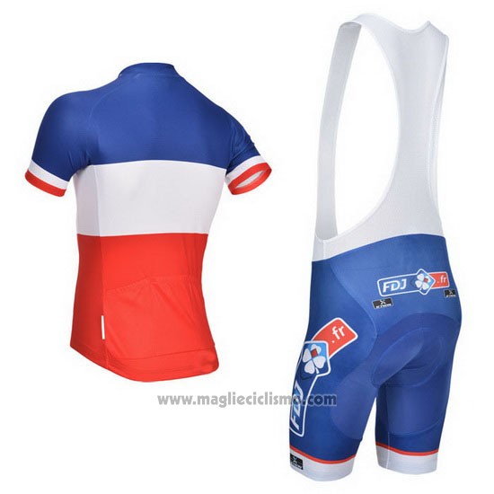 2014 Abbigliamento Ciclismo FDJ Blu Campione Francia Manica Corta e Salopette